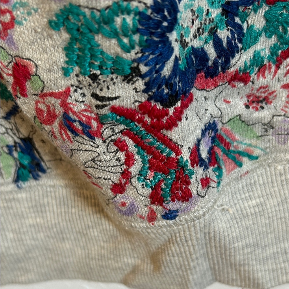 Anthropologie Floral Graphic Gray Sweatshirt with Embroidery - Picture 3 of 4